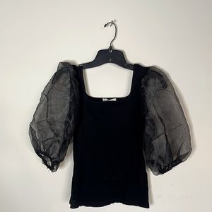 Medium black top with mesh puffy sleeves